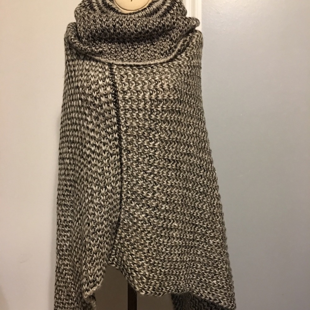 Basics long knitted turtleneck sweater poncho cape
